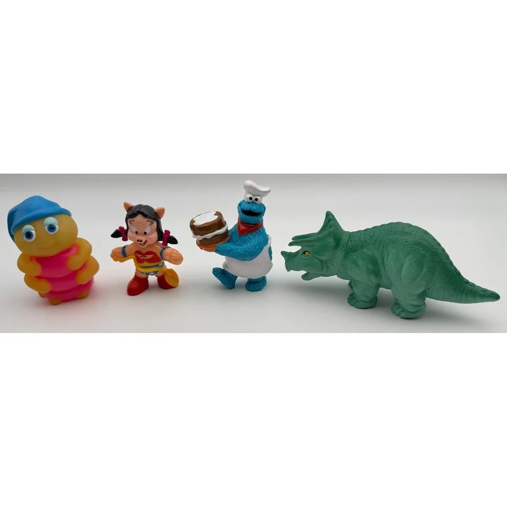 Vintage Toy Lot Glo Worm Cookie Monster Petunia Pig Wonder Woman Triceratops